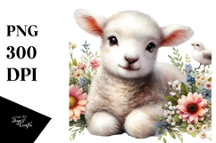Digital Watercolor Baby Lamb PNG Product Image 1