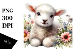 Digital Watercolor Baby Lamb PNG Product Image 1
