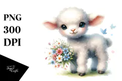 Digital Watercolor Baby Lamb PNG Product Image 1