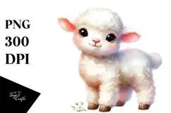 Digital Watercolor Baby Lamb PNG Product Image 1