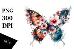 Grungy Butterfly with Flowers PNG Product Image 1