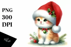 Cute Sitting Cat in Santa Hat PNG Product Image 3