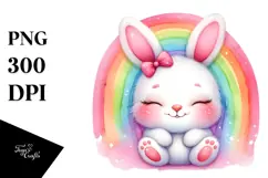Colorful Sleeping Baby Bunny on Rainbow PNG Product Image 1