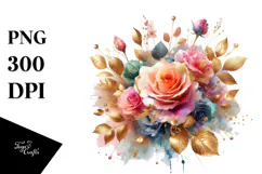 Colorful Bouquet with Gold Foil | Clipart Product Image 1
