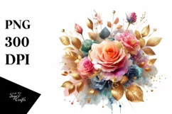 Colorful Bouquet with Gold Foil | Clipart Product Image 1