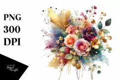 Colorful Bouquet with Gold Foil | Clipart Product Image 1