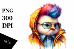 Cute Baby Chicken Posing with Raincoat PNG Product Image 3