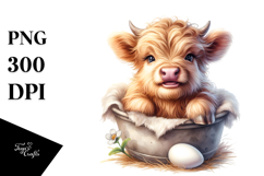 Cute Watercolor Highland Cow in Pocket | Clipart Product Image 1