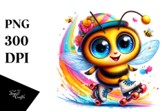 Vibrant Cute Bee with Roller Skates PNG Product Image 1