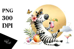 Happy Zebra in Beachwear PNG Product Image 1