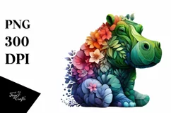 Vibrant Hippo with Flowers PNG Product Image 1