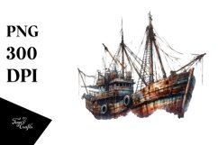 Vintage Fishing Boat Watercolor PNG Product Image 3