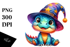 Smiling Baby Dinosaur in Wizard Hat PNG Product Image 1