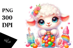 Smiling Cute Lamb with Jellybean Jar PNG Product Image 1
