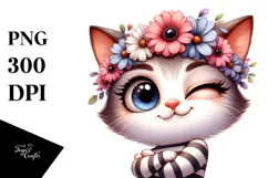 Cat with Flower Crown, Transparent PNG Product Image 1