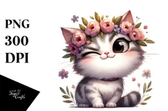 Cat with Flower Crown, Transparent PNG Product Image 1