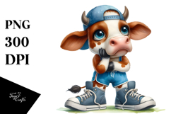 Watercolor Cow Sports Shoes Clipart Product Image 1