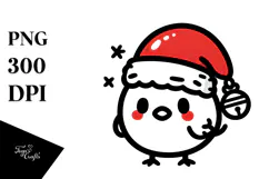 Chicken with Santa Hat Lineart PNG Product Image 1