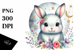 Colorful Baby Arctic Hare Moon Stars | Sublimation | Clipart Product Image 1