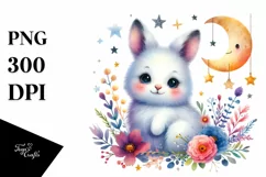 Colorful Baby Arctic Hare Moon Stars | Sublimation | Clipart Product Image 1