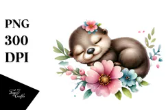 Cute Baby Otter Sleeping, Transparent PNG Product Image 1