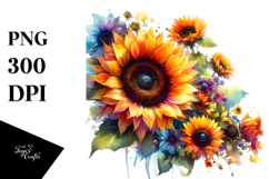 Colorful Vibrant Drawing with Sunflowers PNG Product Image 1