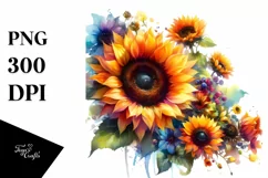 Colorful Vibrant Drawing with Sunflowers PNG Product Image 3