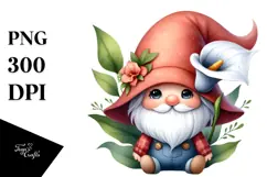 Cute Gnome with Nasturtium Floral Ornament PNG Product Image 1