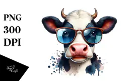 Playful Cow with Sunglasses PNG Product Image 1