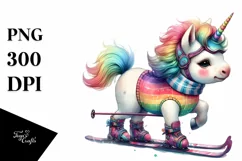 Baby Unicorn with Skis PNG Product Image 1