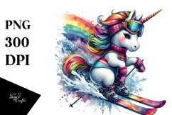 Colorful Skis Unicorn PNG Product Image 1