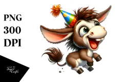 Cute Cartoon Donkey with Party Hat, Transparent PNG Product Image 1