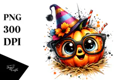 Happy Pumpkin Head with Party Hat PNG Product Image 1