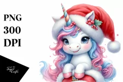 Cute Baby Unicorn as Santa PNG Product Image 1