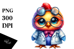 Crazy Cute Rooster with Lab Coat, PNG Product Image 1
