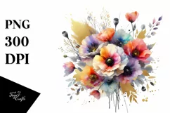 Abstract Gold Foil Poppy Bouquet PNG Product Image 1