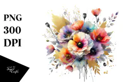 Abstract Gold Foil Poppy Bouquet PNG Product Image 1