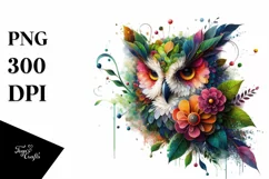 Vibrant Owl with Flowers PNG Product Image 1