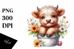 Cute Baby Highland Cow Sitting in Pot | Sublimation | Product Image 3