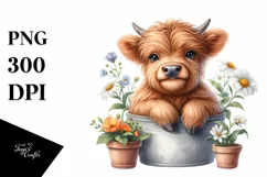 Cute Baby Highland Cow Sitting in Pot | Sublimation | Product Image 3