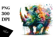 Vibrant Rhino with Flowers PNG Product Image 3