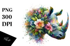 Vibrant Rhino with Flowers PNG Product Image 1