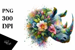 Vibrant Rhino with Flowers PNG Product Image 1