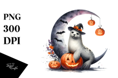 Halloween Seal on Moon, Transparent PNG Product Image 1