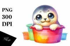 Cute Colorful Baby Ringed Seal in Colorful Bucket Product Image 1