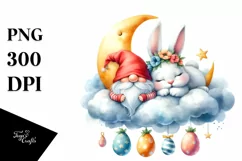 Easter Gnome With Bunny On a Cloud Clipart |T-shirt, Sticker Product Image 1