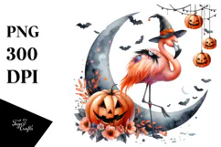 Flamingo on Moon Halloween PNG Product Image 1