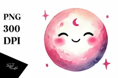 Smiling Pinkish Moon PNG Product Image 1