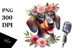 Watercolor Dachshund Big Eyes Pop Singer Head Wreath Product Image 1