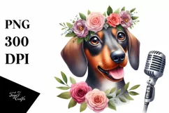 Watercolor Dachshund Big Eyes Pop Singer Head Wreath Product Image 3